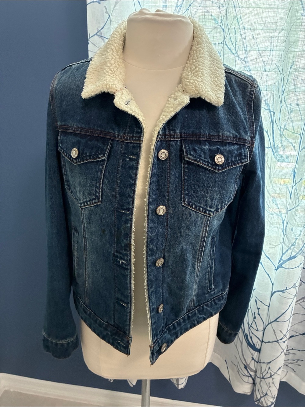 Kensie Dark Blue Denim Sherpa Jacket